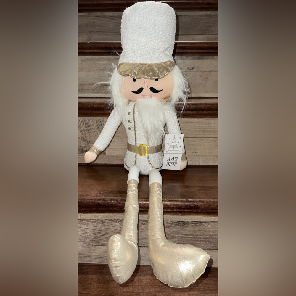 Super Cute 🥰 Nutcracker Plush 31” Shelf Sitter White and Gold Plush- New